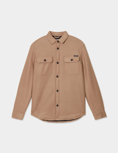 Surchemise col imitation laine de mouton taupe homme