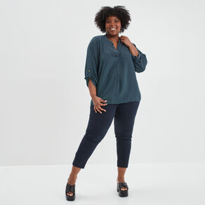 pantalon regular details zippes bleu fonce femmegt Pantalon regular détails zippés bleu foncé femme grande taille