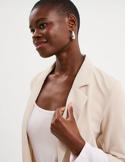 Veste blazer cintr&eacute; manches 3/4 beige femme