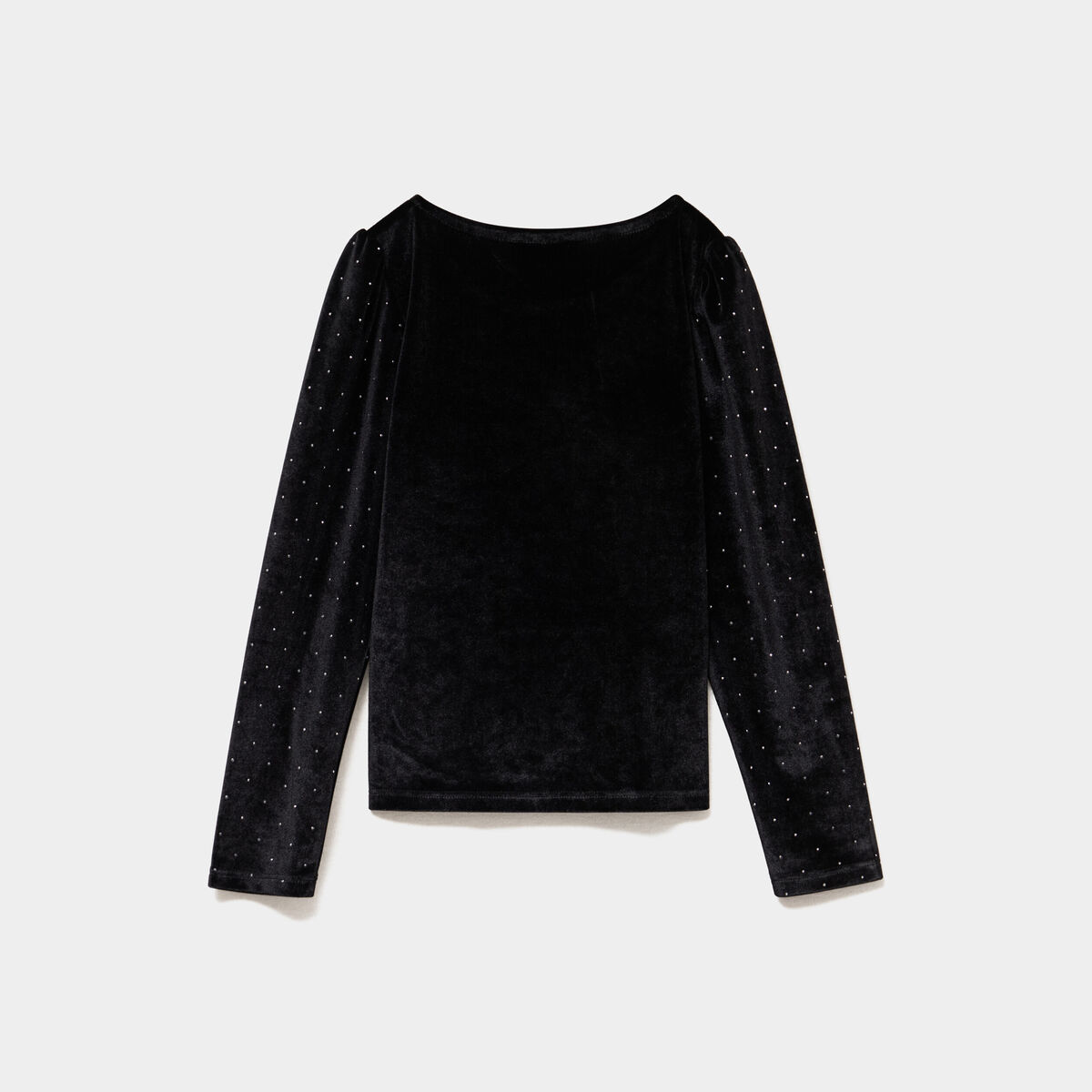 T-shirt ajust&eacute; effet velours &agrave; strass noir fille