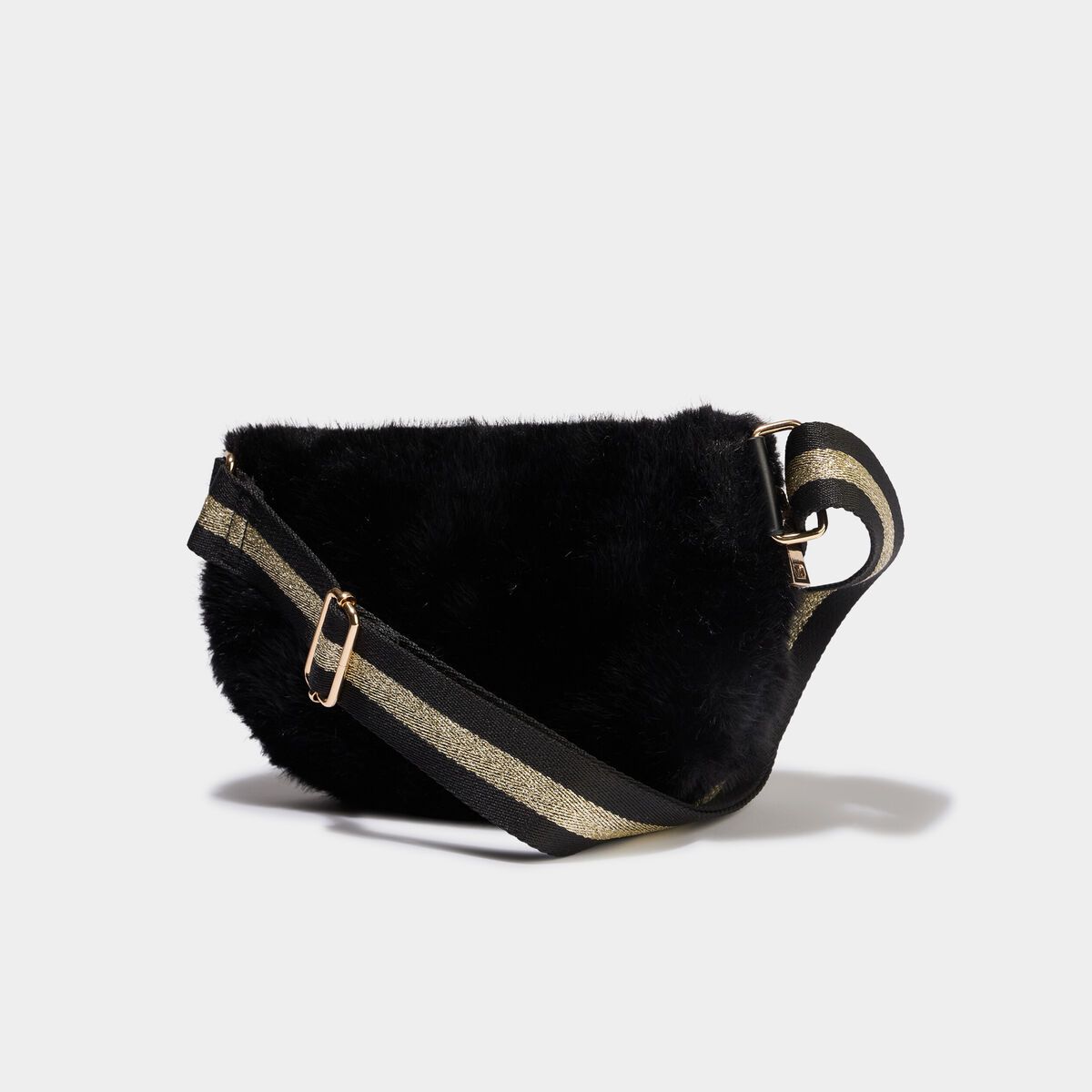 Sac banane fausse fourrure noir femme
