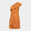 Robe droite asymétrique à volants marron cognac femme