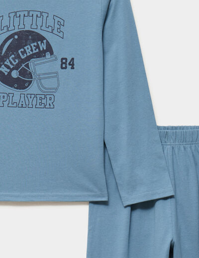 Ensemble pyjama pantalon t-shirt coton bleu gris gar&ccedil;on