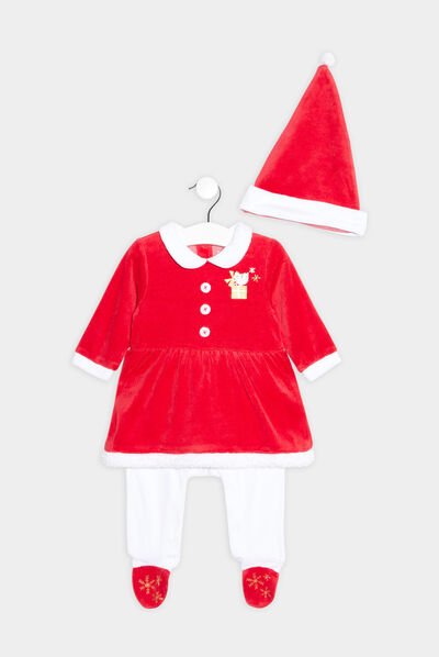 Ensemble pyjama 3 pièces de Noël rouge bébé fille