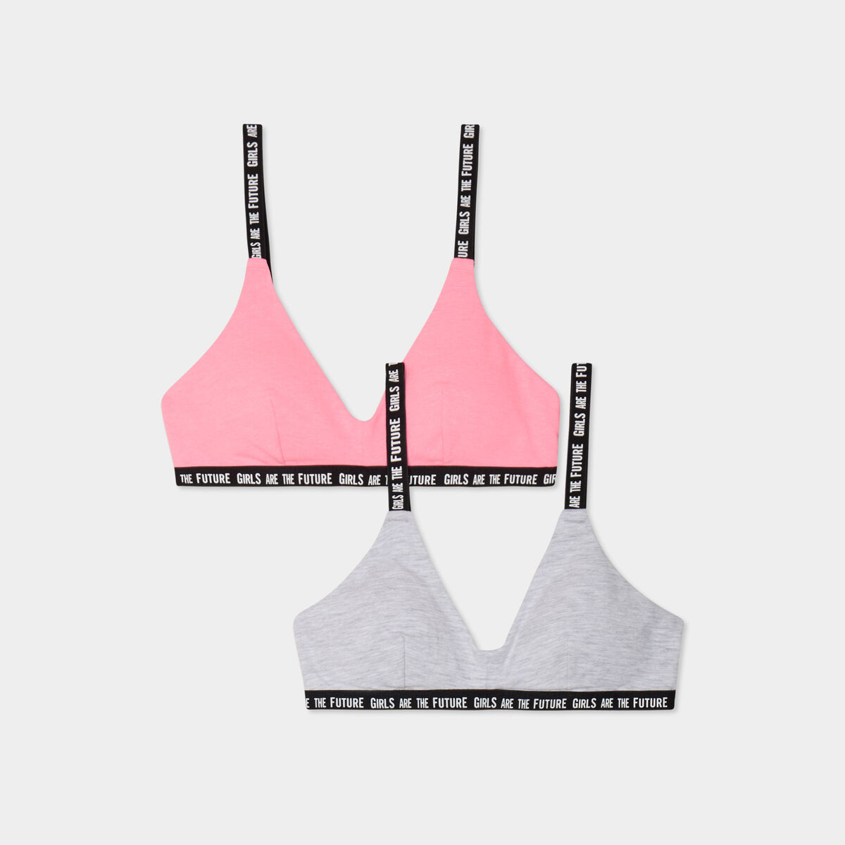 Lot 2 brassi&egrave;res forme triangle coton rose fluo fille