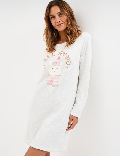 Chemise de nuit manches longues gris clair femme