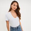 T-shirt manches courtes col en V coton bleu clair femme
