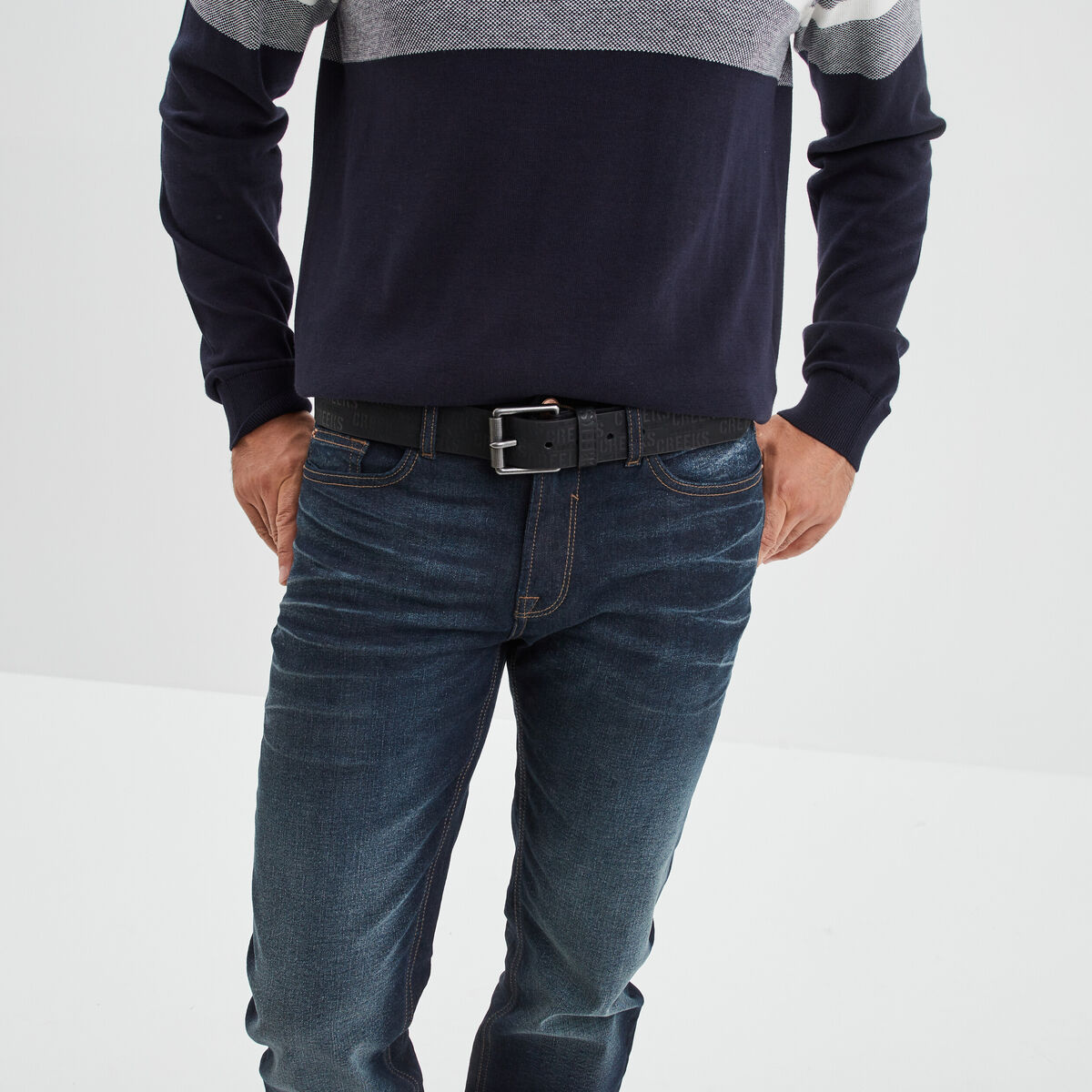 Ceinture emboss&eacute;e noir homme