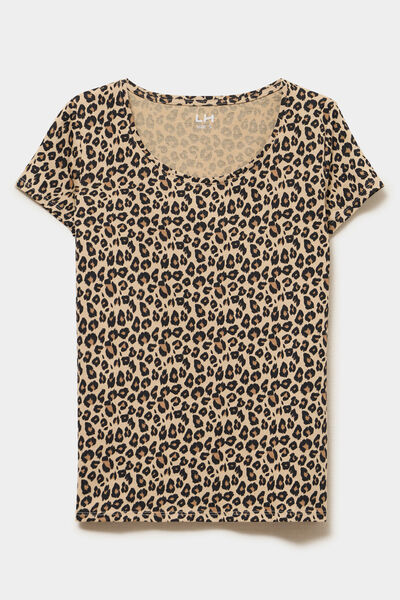 T-shirt coton imprim&eacute; coupe ajust&eacute;e sable femme