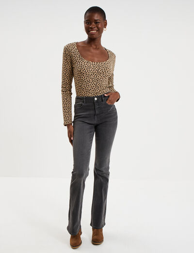T-shirt coton stretch manches longues beige femme
