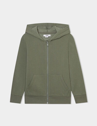 Sweat zippé à capuche et poches vert kaki garçon