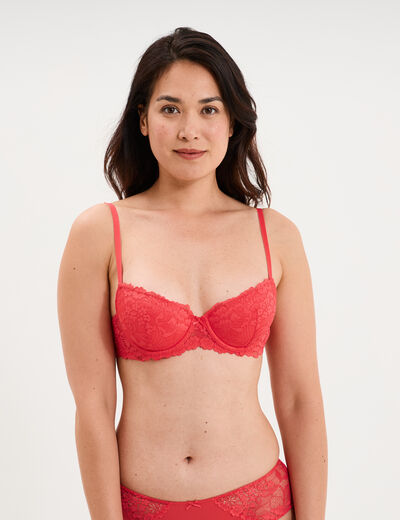 Soutien-gorge corbeille en dentelle rouge corail femme