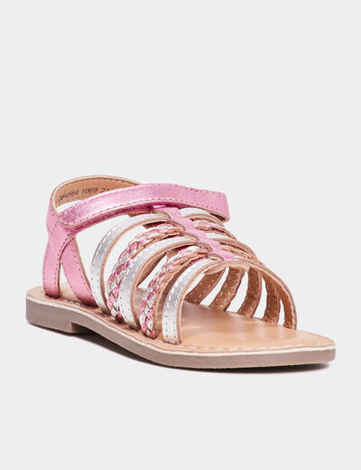 Sandales brides tressées en cuir Creeks rose fille