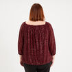 Blouse &agrave; sequins col bardot manches 3/4 rouge fonc&eacute; femme grande taille
