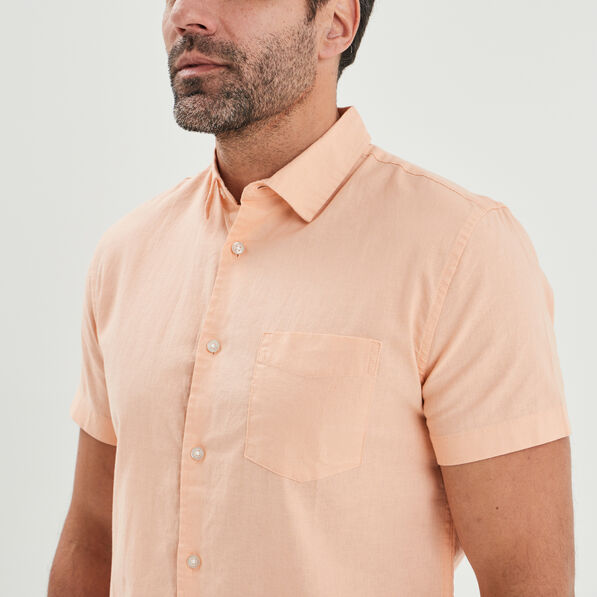 chemise manches courtes lin melange rose clair homme Chemise manches courtes lin mélangé rose clair homme