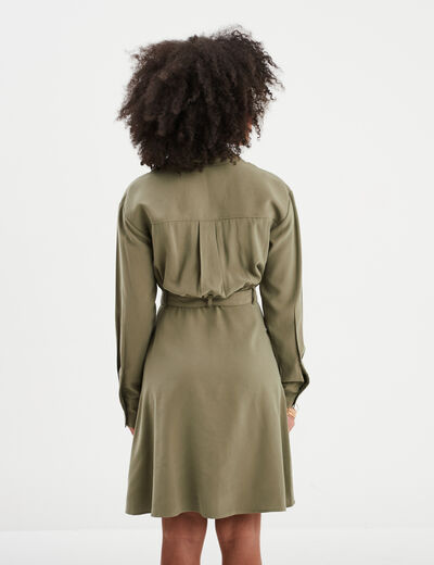 Robe chemise ceinturée vert kaki femme