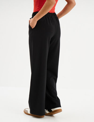Pantalon crêpe large taille élastiquée noir femme