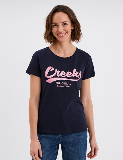 T-shirt col rond manches courtes Creeks bleu marine femme