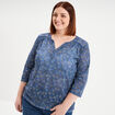 T-shirt col tunisien manches 3/4 bleu gris femme grande taille