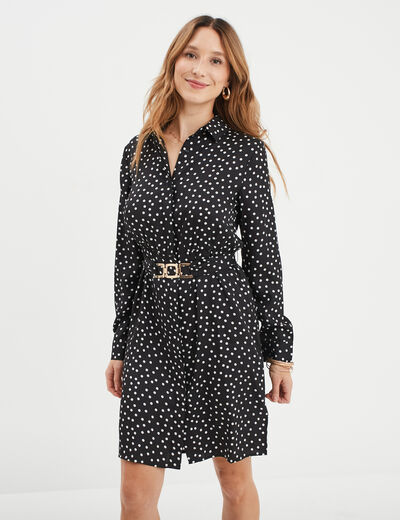 Robe chemise effet satin avec boucles noir femme