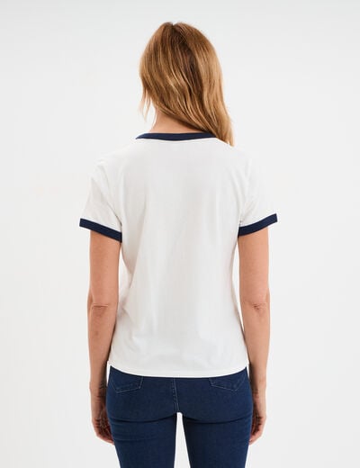 T-shirt col rond manches courtes coton blanc femme