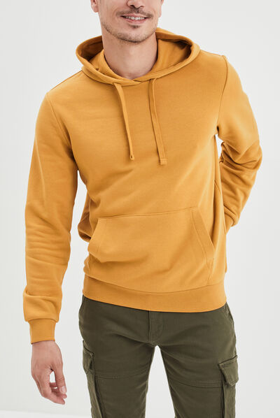 Sweat molleton à capuche hoodie jaune moutarde homme