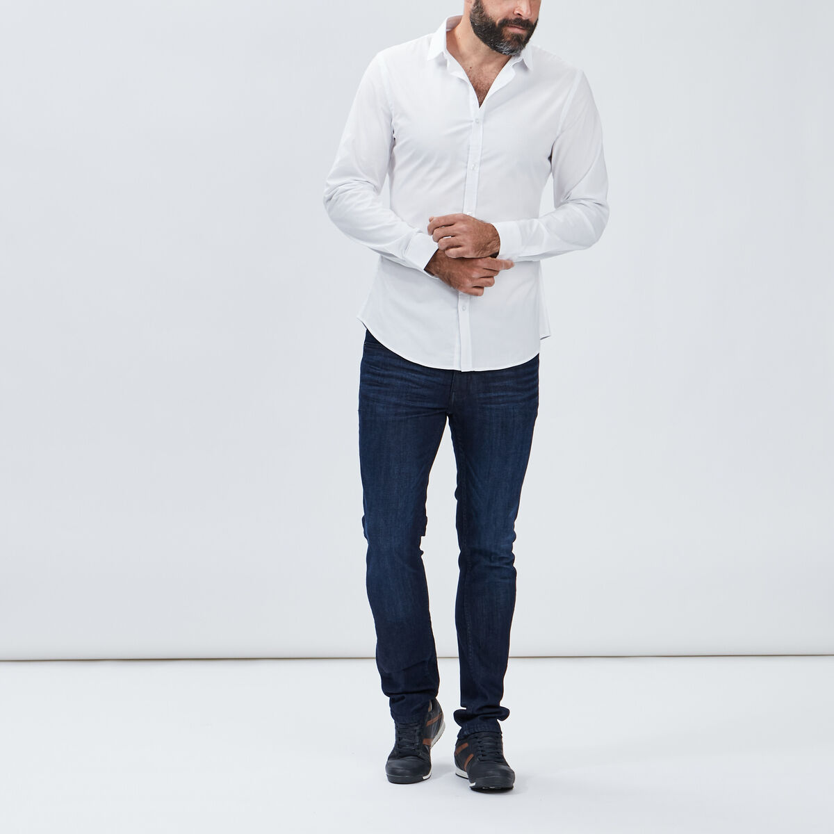 Chemise stretch manches longues blanc homme