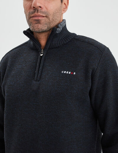 Pull camionneur zippé droit Creeks bleu foncé homme