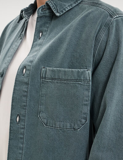 Surchemise en jean coton d&eacute;lav&eacute; vert fonc&eacute; homme