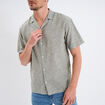 Chemise manches courtes mélange lin vert kaki homme