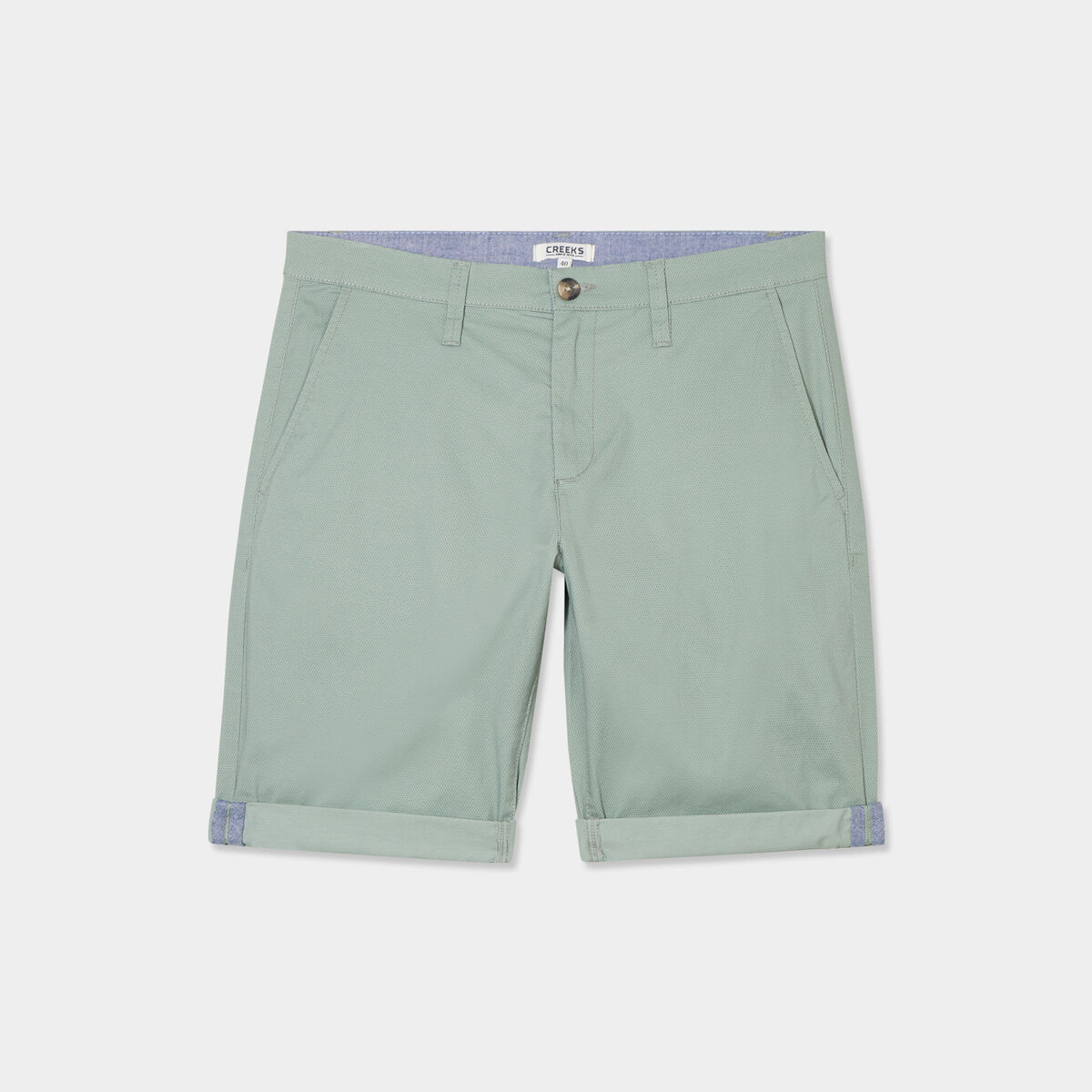 Bermuda short chino droit coton stretch vert homme