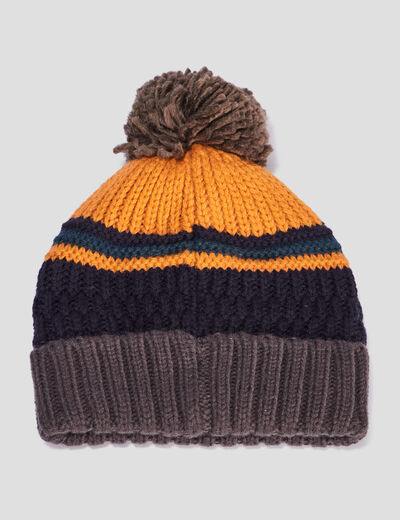 Bonnet à pompon multicolore garçon