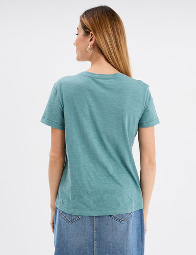 T-shirt manches courtes coton vert canard femme