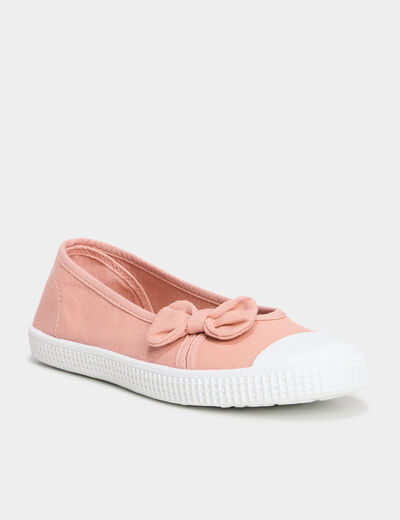 Ballerines en toile avec noeuds rose femme