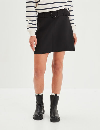 Jupe courte trapèze ceinturée noir femme