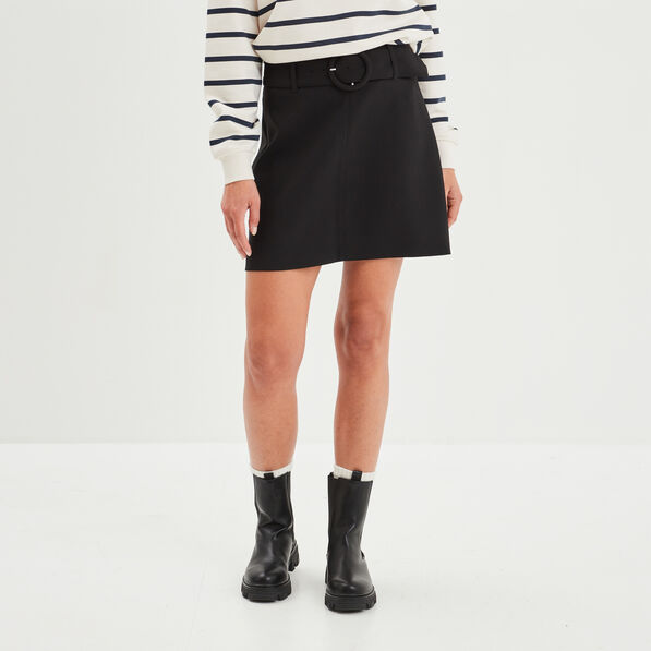 jupe courte trapeze ceinturee noir femme Jupe courte trapèze ceinturée noir femme