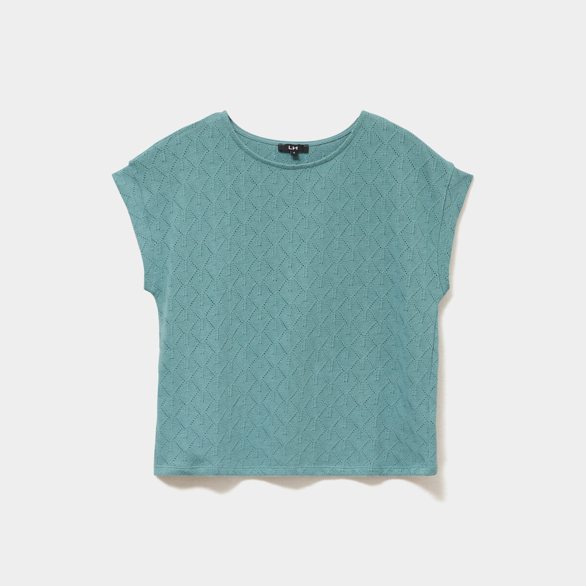T-shirt ajour&eacute; manches courtes bleu gris femme