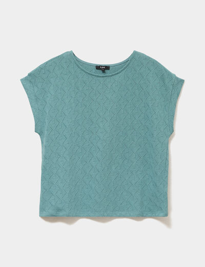 T-shirt ajour&eacute; manches courtes bleu gris femme