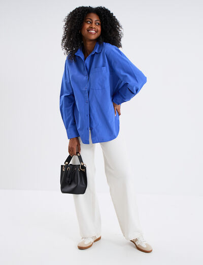 Chemise oversize popeline de coton bleu electrique femme