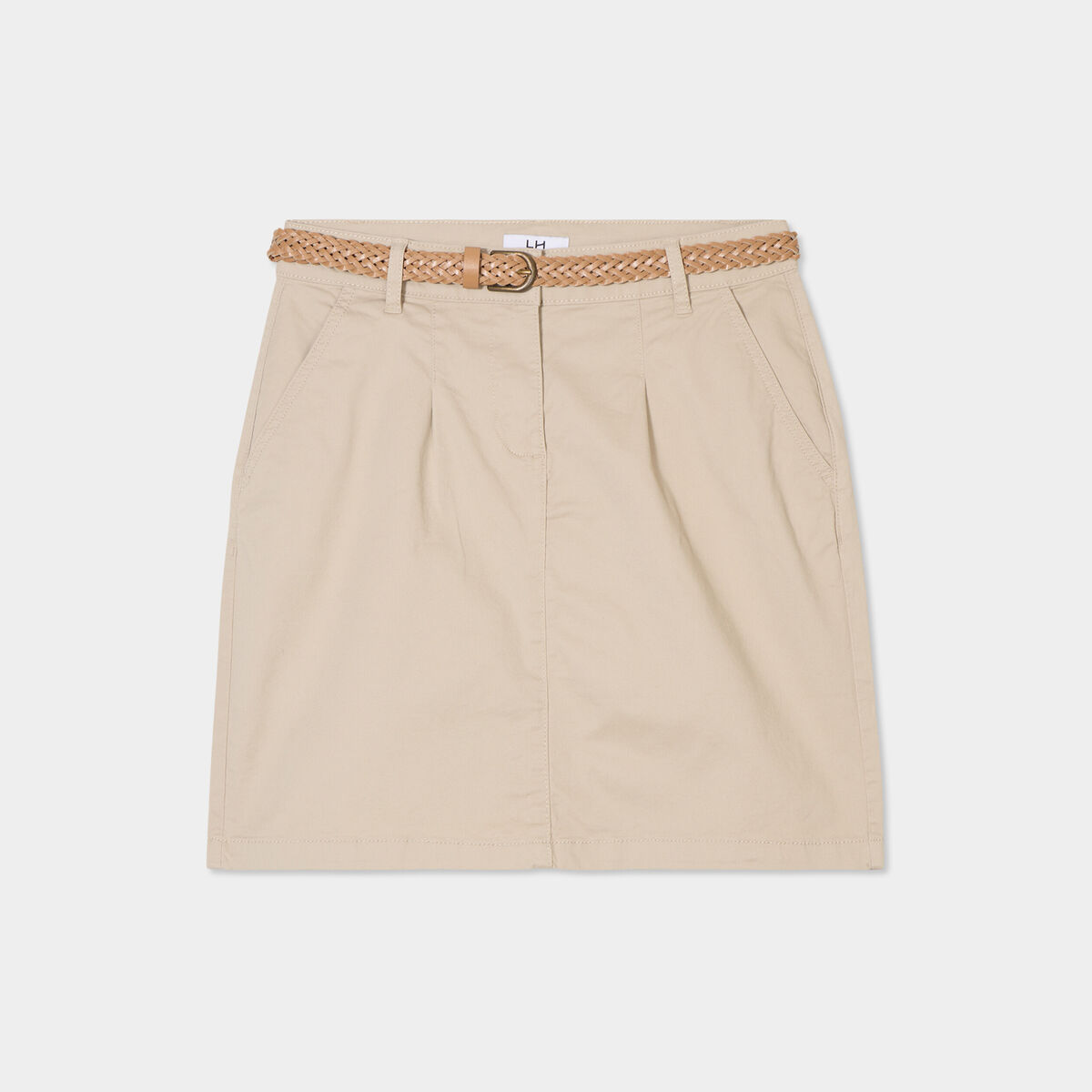 Jupe chino droite ceinture tressée beige femme