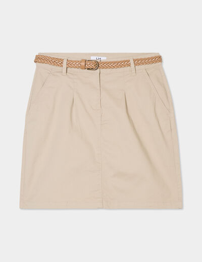 Jupe chino droite ceinture tressée beige femme