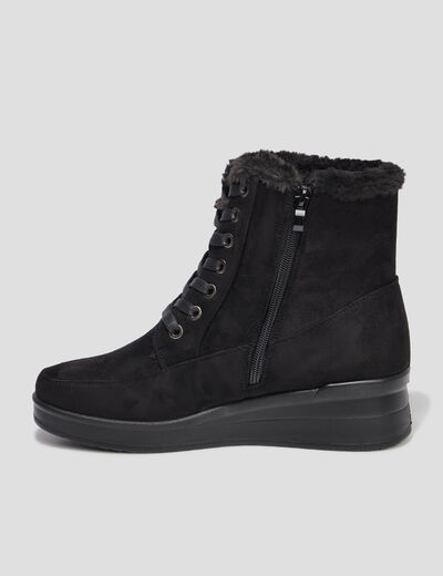 Bottines fourrées compensées pied large noir femme