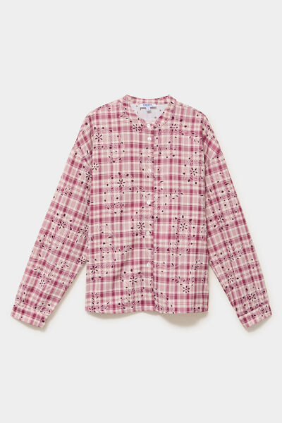 Chemise brod&eacute;e manches longues bordeaux femme