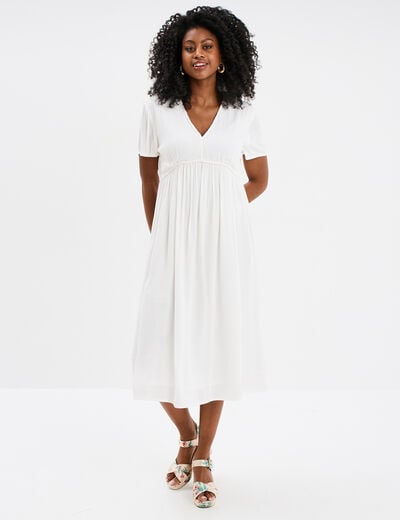 Robe midi fluide manches courtes blanc femme