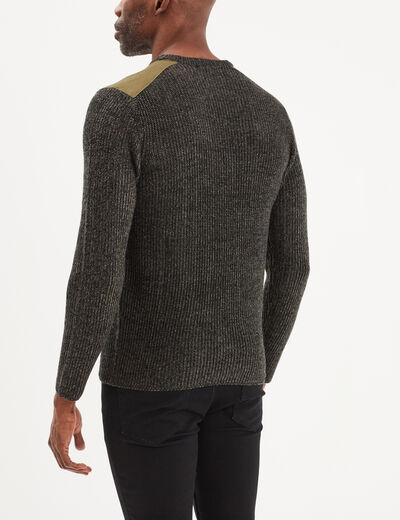Pull col rond manches longues Liberto vert kaki homme