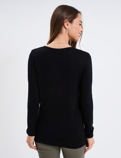 Pull ajusté avec col en V noir femme