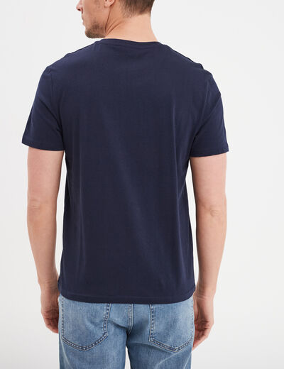 T-shirt manches courtes coton col V bleu marine homme