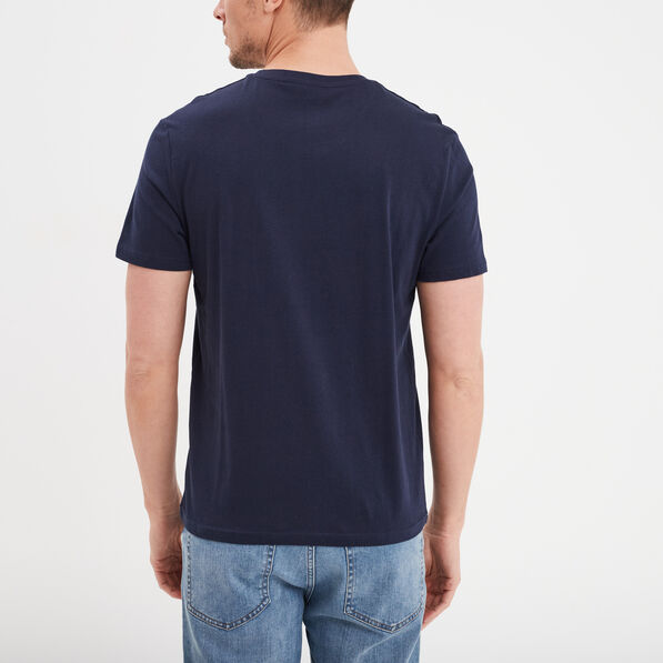 T-shirt manches courtes coton col V bleu marine homme