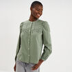 Blouse droite manches longues coton vert kaki femme