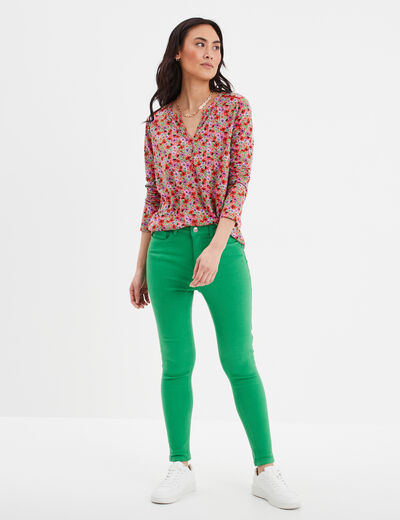 T-shirt manches longues à revers rouge femme